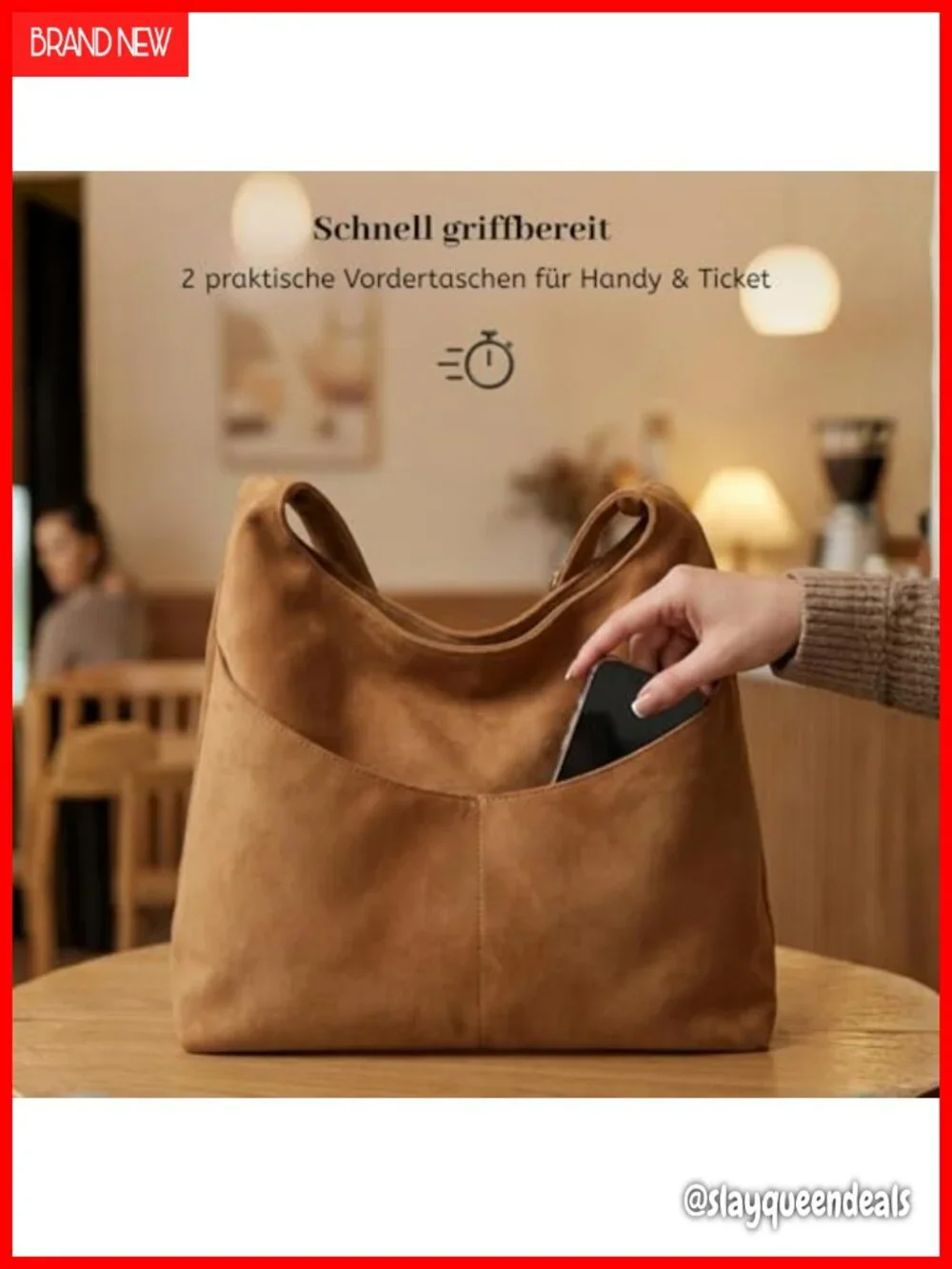 Vegan Suede Hobo Bag Large Slouchy Shoulder Bag Adjustable Strap